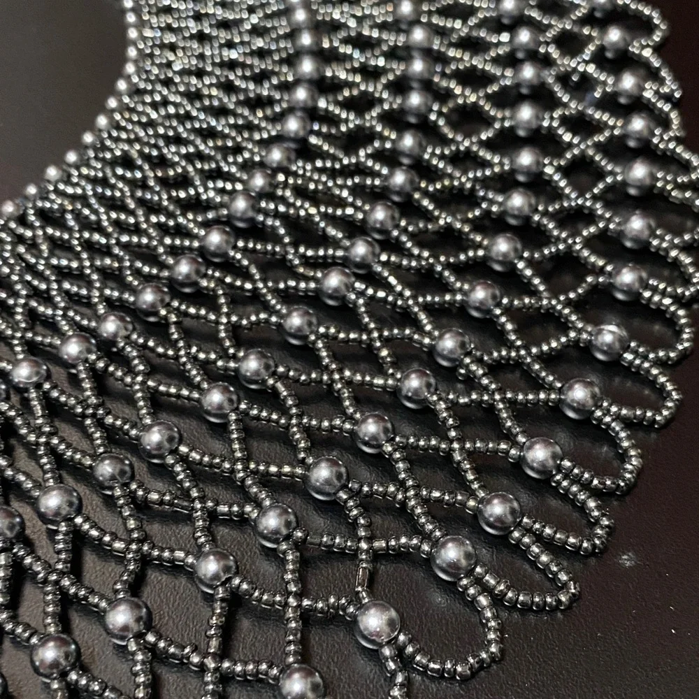 Elegant Brownstone vintage grey breaded collar Necklace